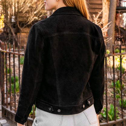 Suede Trucker Jacket | Black